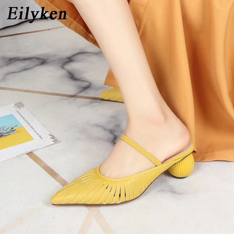 

Eilyken 2020 Ladies Summer Shoes Pumps Sexy Pointed Toe Hollow Out Slip On Womens Slippers Round Ball Heels Sandals Mule