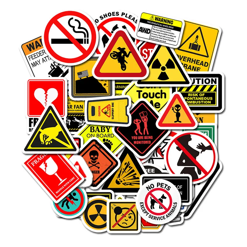 50pcs Warning Sign Sticker wallpaper Decal Motorcycle Skateboard Fridge Doodle Funny Stickers for Auto Laptop Trunk Toy Sticker