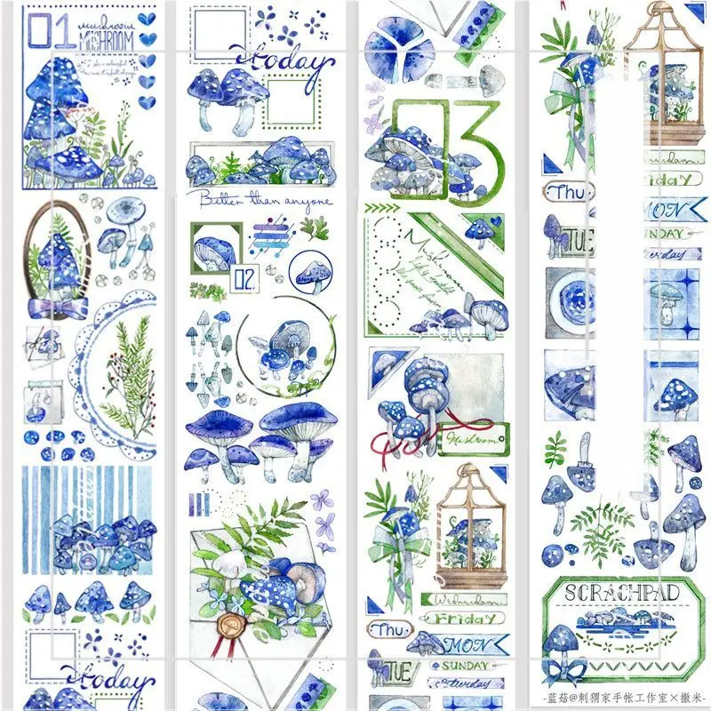 1 Loop 6 X 90cm Special Oil Release Papaer Washi Journal Blue Mushroom Hedgehog Tape | Канцтовары для офиса и дома