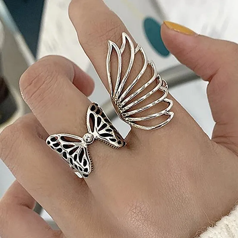 Trendy Wing Butterfly Ring Set For Women Female Opening Finger Adjustable Rings Silver Color 2021 New | Украшения и аксессуары