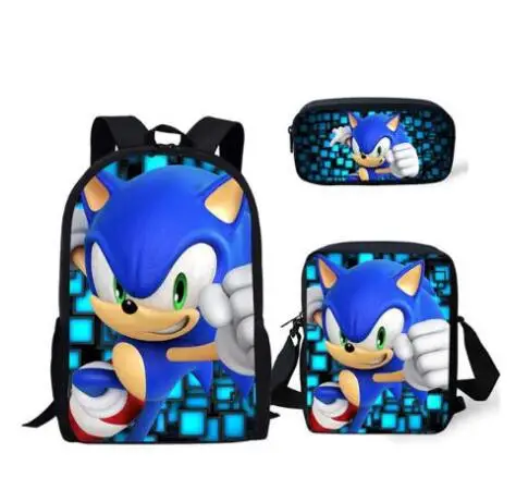Модный комплект из 3 предметов, рюкзак Sonic The с рисунком ежа, школьные сумки для студентов, мультяшный рюкзак - Цвет: picture color