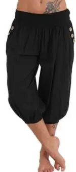 Женские летние однотонные шаровары размера плюс 5XL, свободные брюки до колена, женские Капри с эластичной резинкой на талии, LM81 - Color: photo color