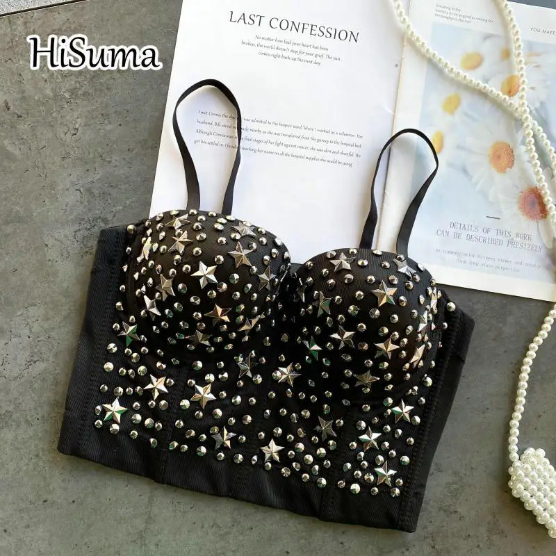 

2021 summer new women's Retro stars rivet Tube top bra one piece belt pad wireless tube top female underwear Corset tops