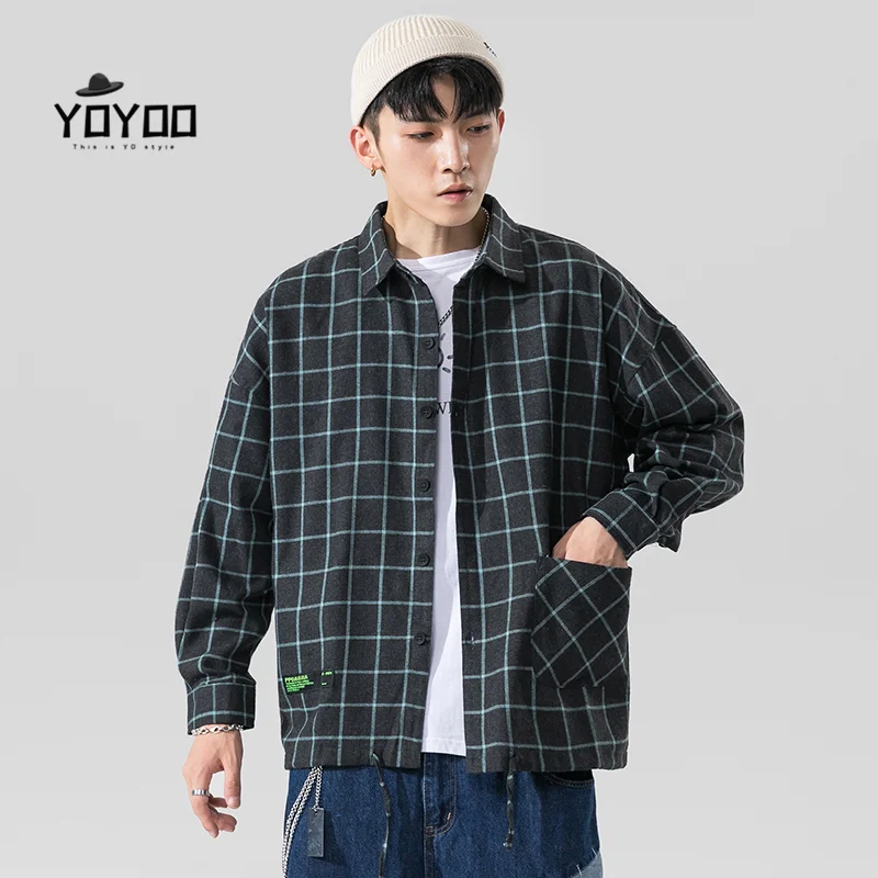 

YOYOO new autumn men clothing oversized plaid men shirts casual loose shirt new fashion style men's shirts man