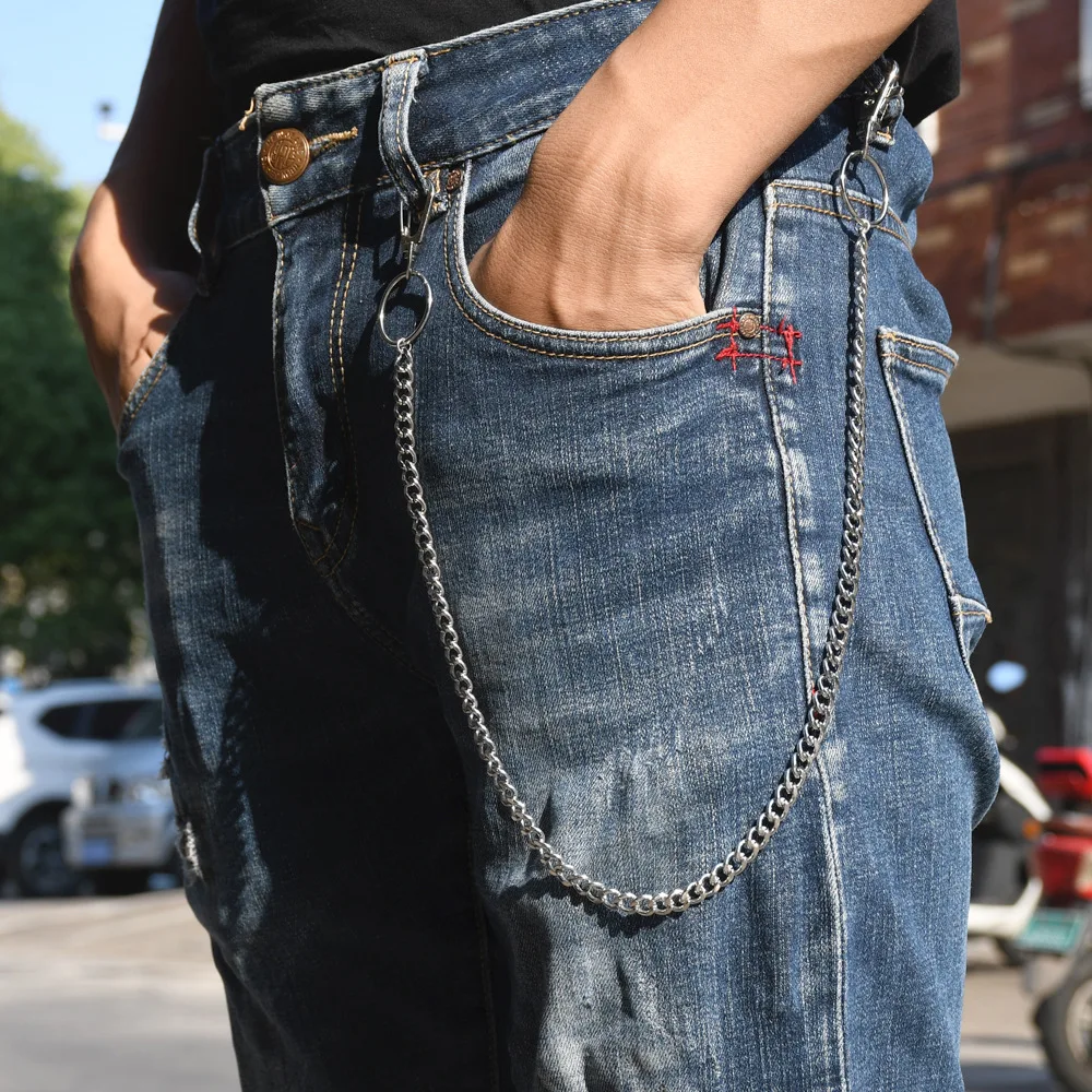 Цепочка для ключей в стиле хип-хоп с золотыми и серебряными штанами, безопасная цепочка для кошелька для путешествий, сверхпрочная цепочка для джинсов, поводок с катушкой, цепочка для джинсов в стиле панк, аксессуары