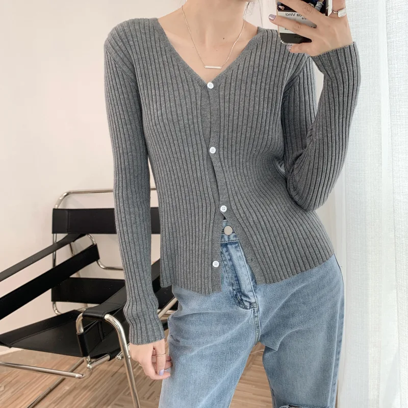 

Cropped Knitted Women Cardigan Korean Style Black 5 Colors Long Sleeve Tops Casual Gray Sweter Mujer Pull Femme Nouveaute 2020