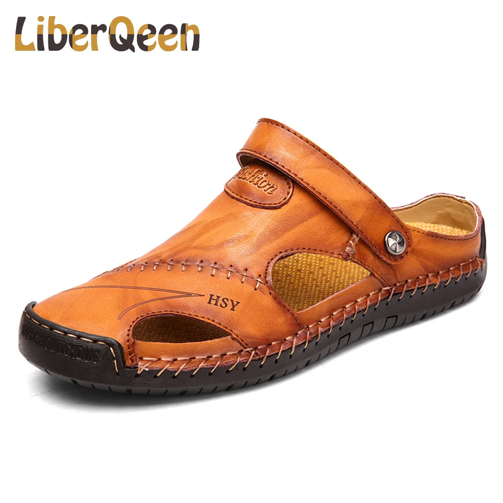 LIBERQEEN Summer Sandals Men Leather Classic Roman Slipper Outdoor Sneaker Beach Rubber Flip Flops Water Trekking | Обувь