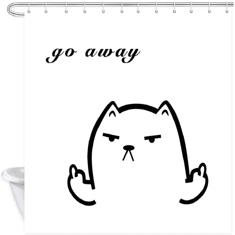 

Funny Cat Shower Curtain, Cute Black Cartoon Kitten Say Go Away Shower Curtains for Bathroom, Shower Curtain Sets with Hooks