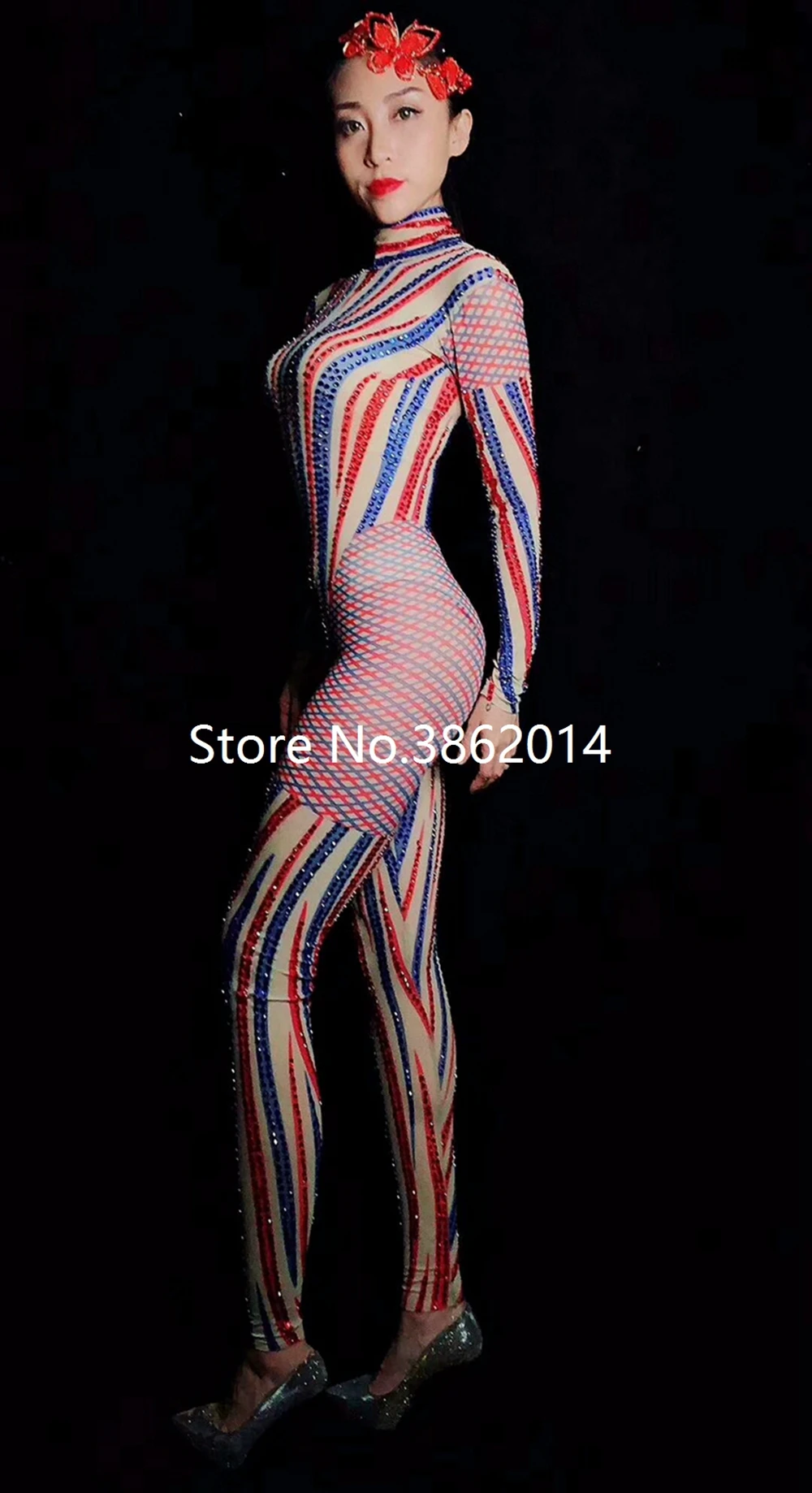 Блестящие стразы полосатый прозрачный сетчатый комбинезон женский сексуальный