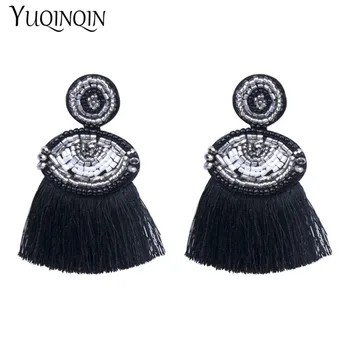 

Fashion Resin Beaded Tassel Earrings For Women Ethnic Long Drop Earings Hanging Yellow Big Earring Statement Bohemian Brincos