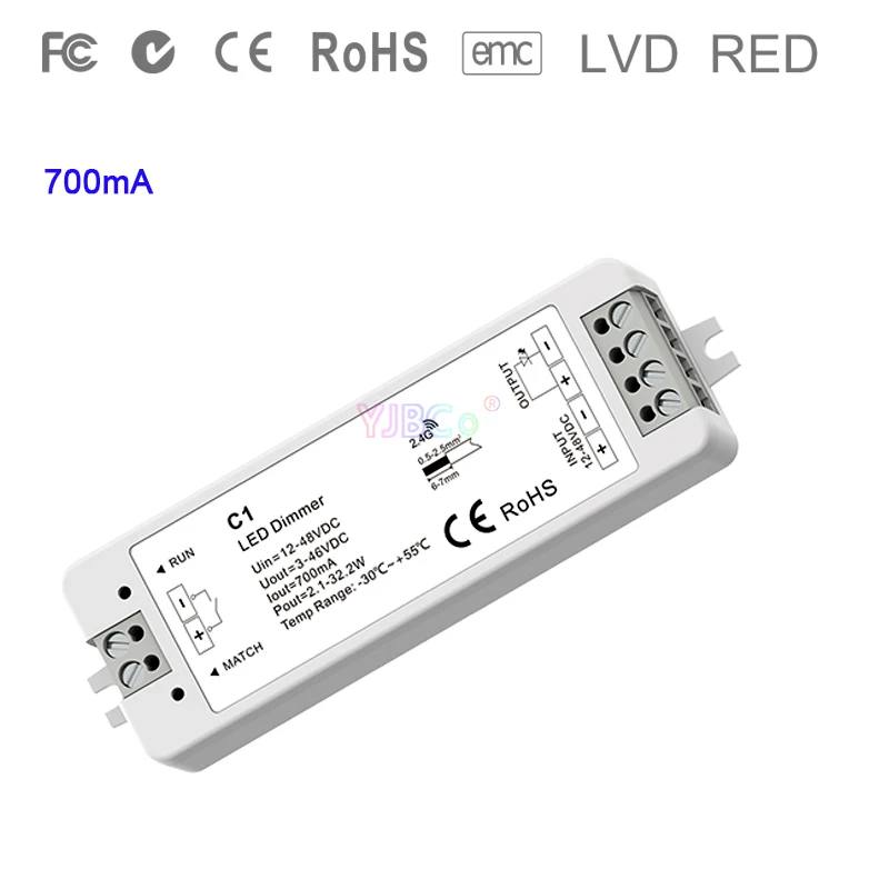 

C1 single color Constant Current led Controller 1CH*350mA/700mA Push Dim Dimming single color Receiver DC12V-48V input