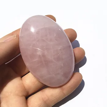 

Hand Polished Rose Quartz Soap Shape Worry Palm Stone Reiki Healing