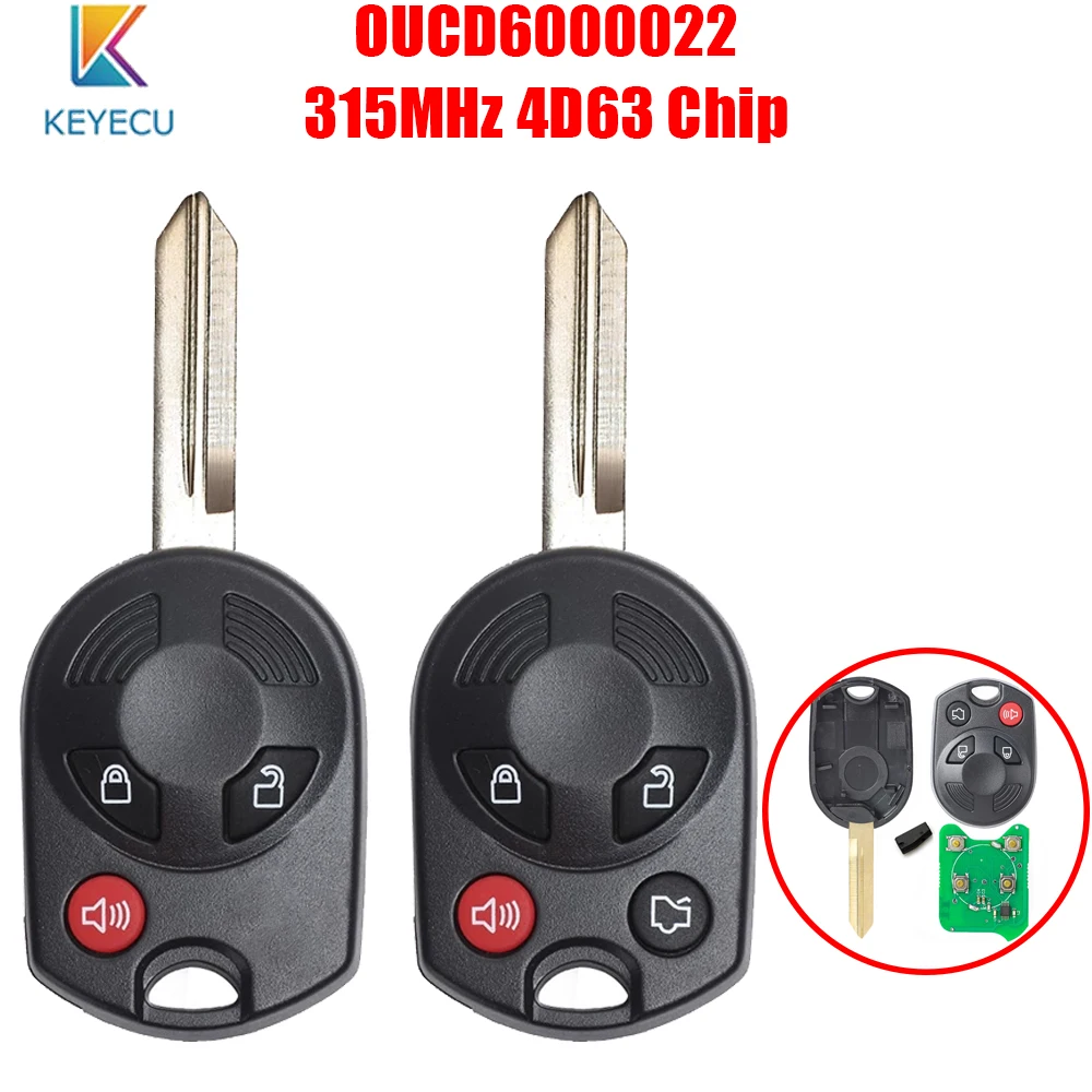 

Keyecu OUCD6000022 дистанционный ключ-брелок от машины для Ford Edge Escape Focus Fusion Flex 3 / 4 кнопки 315 МГц 4D63 Chip