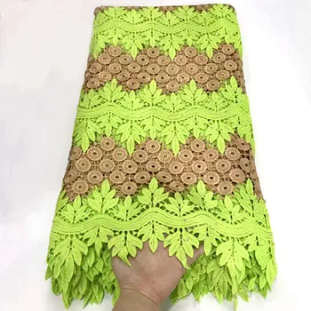 

African cord Lace Fabric Embroidered Nigerian Laces Fabric Bridal High Quality French Lemon Green With Gold thread Lace Fabric