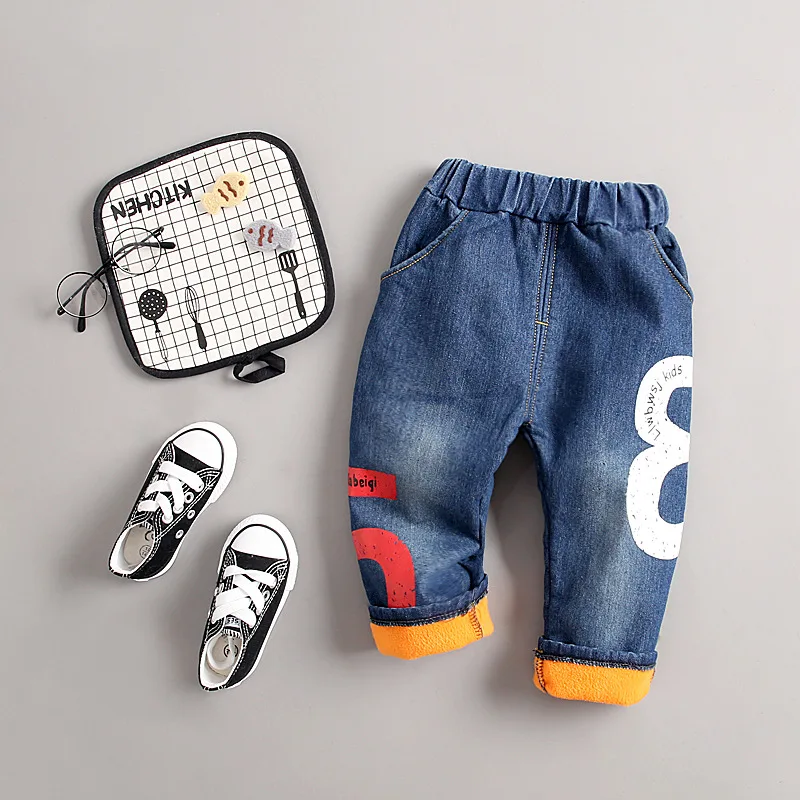 Зимние Утепленные штаны с начесом для мальчиков и девочек детские ковбойские брюки с хлопковой подкладкой повседневные хлопковые брюки с надписями