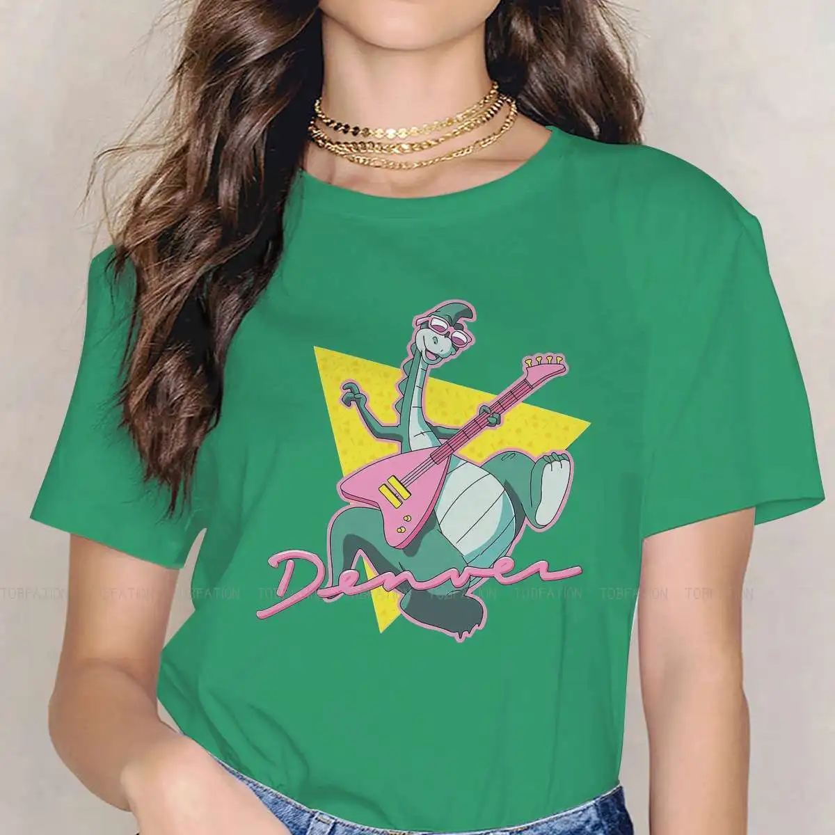 thumbnail image 1 of Camiseta de cuello redondo con diseño de Denver, el último dinosaurio, Jeremy, dibujos animados, clásica, de tela, para mujer, nuevo diseño, de gran tamaño, 1 of 5