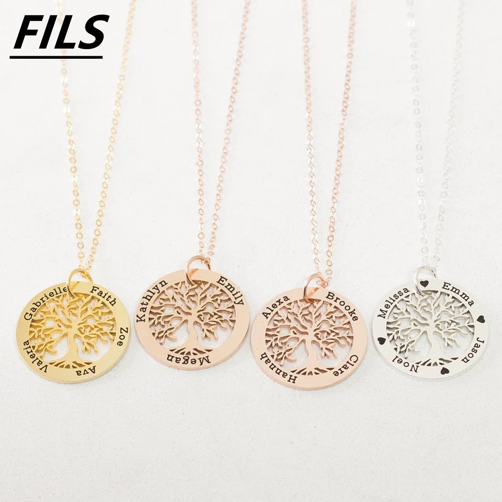 Custom Family Name Necklace For Women Personalized Tree of life Pendant Necklaces Men Stainless Steel Choker Jewelry Gift Collar