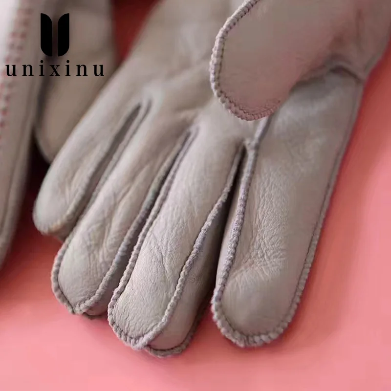 Gloves PU Leather Women Gloves Lady Waterproof Rabbit Fur Thick Warm Spring Winter Gloves Christmas Gifts