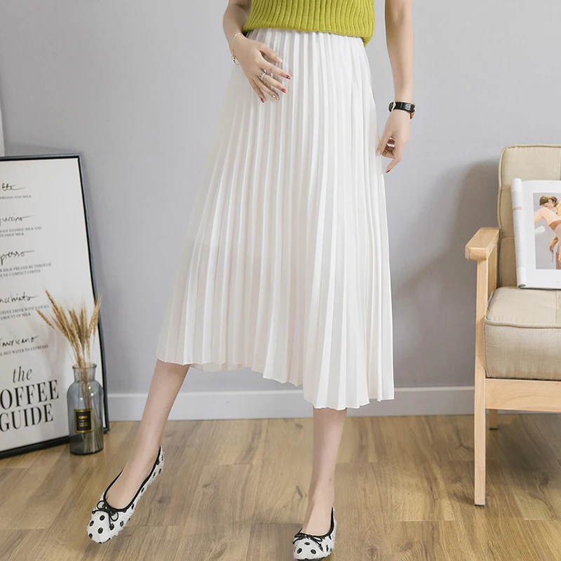 9811 # белые черные плиссированные шифоновые юбки для беременных на весну лето