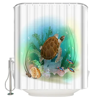 

Undersea Animal Sea Turtle Coral Fish Shower Curtain Waterproof Bathroom Curtain Polyester Bath Curtain Home Decor 12 Hooks