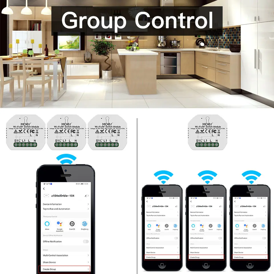 MOES Wifi Smart Light Switch Diy Breaker Module Smart Life/Tuya APP Remote Control,Works with Alexa Echo Google Home 1/2 Way