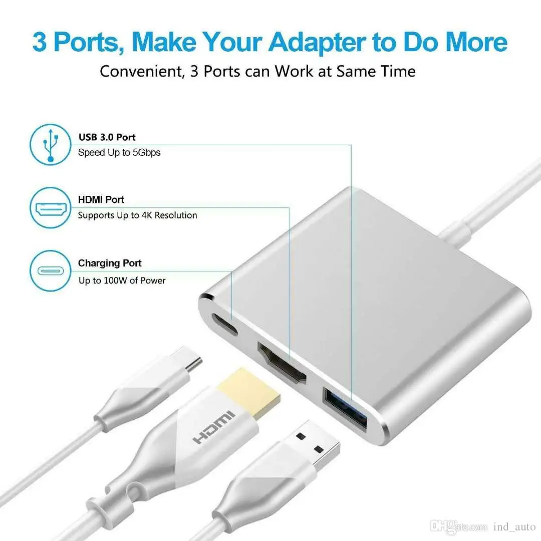 3 в 1 Тип C смарт адаптер HDMI/4K + быстрой зарядки PD USB 0 док станция разветвитель для