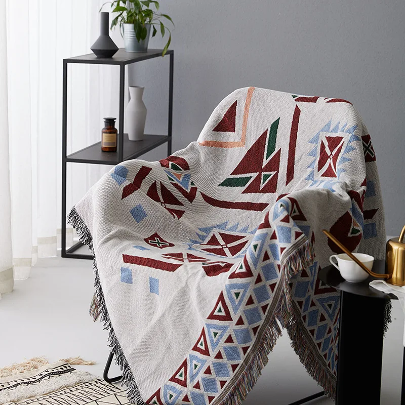 

Cilected Geometric Pattern Cotton Sofa Towel Blanket Nordic Double-Sided Jacquard Knitting Line Blanket Sofa Blanket Tablecloth