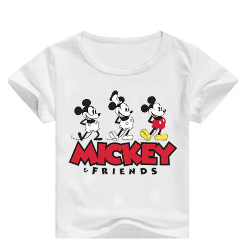 Летняя футболка для маленьких мальчиков детская футболка с короткими рукавами и принтом «Друзья Микки» для мальчиков и девочек, детская одежда - Цвет: White