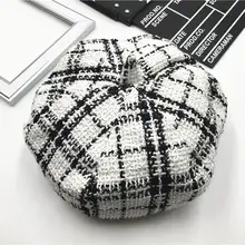 Клетчатые береты японские осенние зимние шапки винтажные Саржевые береты женская шапка с дизайном «Тыква» головные уборы женские тонкие шапочки Детские однотонные