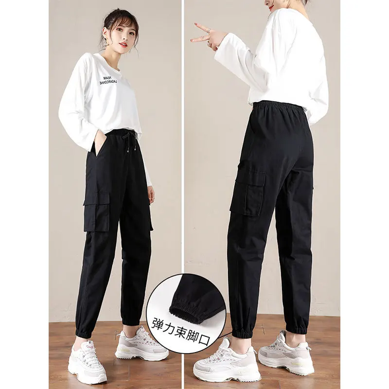 Harajuku спортивные штаны черные карго джоггеры Женские рабочие брюки женские уличные брюки с высокой талией брюки размера плюс спортивные брюки 3XL - Цвет: Синий