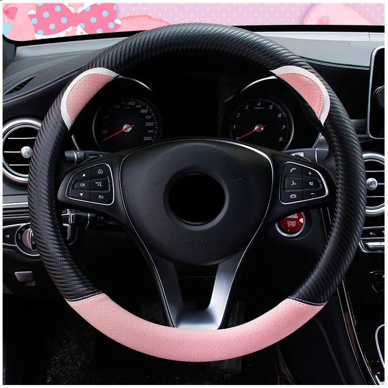 Популярный универсальный женский чехол из углеродного волокна для рулевого колеса автомобиля для Kia Rio 3 Ceed Toyota Corolla 2008 Avensis C-HR RAV4 Mazda 3 6 - Название цвета: pink
