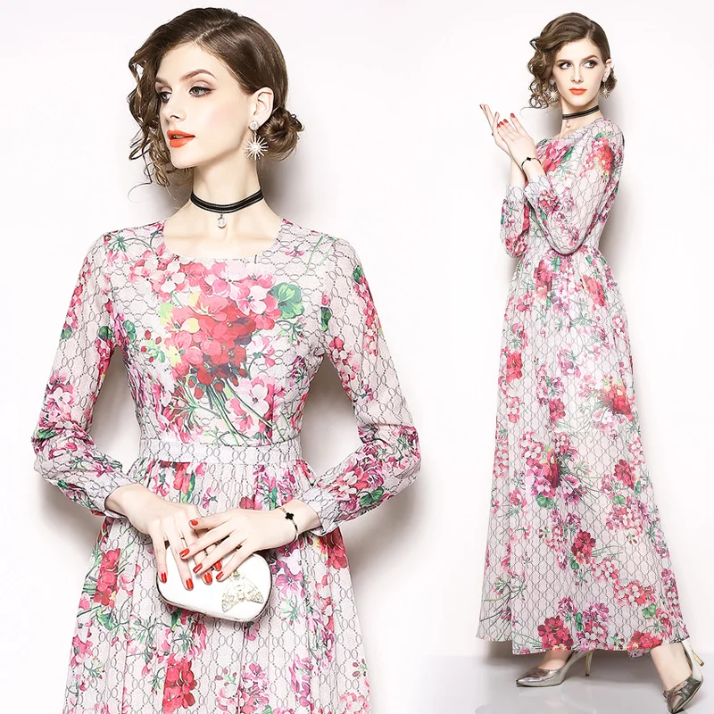 Европейская станция большой длинный рукав ретро элегантная модная юбка|Платья| |