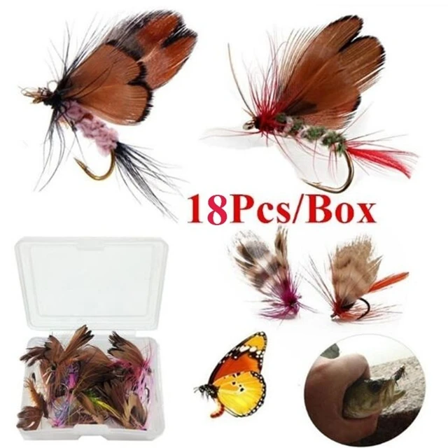 Dry Fly Fishing Set With Artificial Insect Baits, Hooks, And