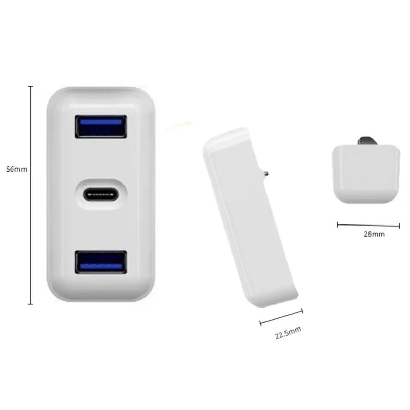 TC04 Расширительная док-станция 3 порта 2 USB 3,0 type-C Быстрая Зарядка адаптер питания защита цепи небольшой тонкий мини usb-хаб для MacBook