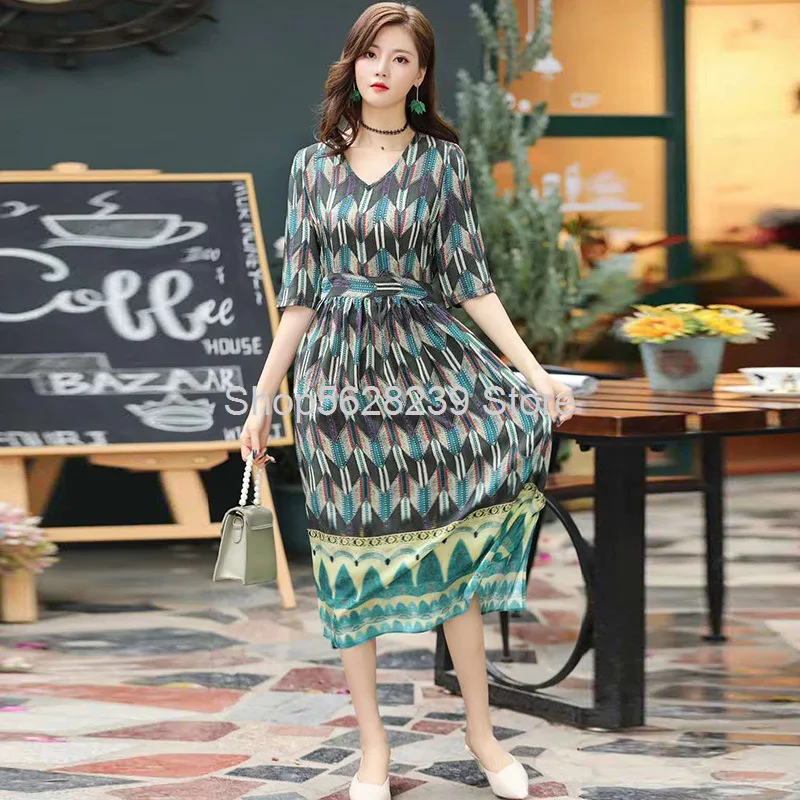 

Silk Printing Dress Women's Wear Mulberry Silk Luxury 2020 Temperament Medium Length Money