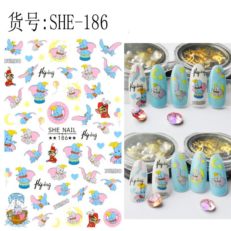1PCS Disney Cartoon Anime Stitch Nail Sticker Mickey Mouse Donald Duck Nail Slider Dumbo Lion King Art Nail Decoration