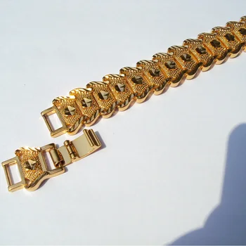 

18 k 22 K 24 K Thai Baht Fine Gold GF Nugget Bracelet 15 Mm Wide - 200 mm +20mm lengthen Made In CN - LIFETIME WARRANTY