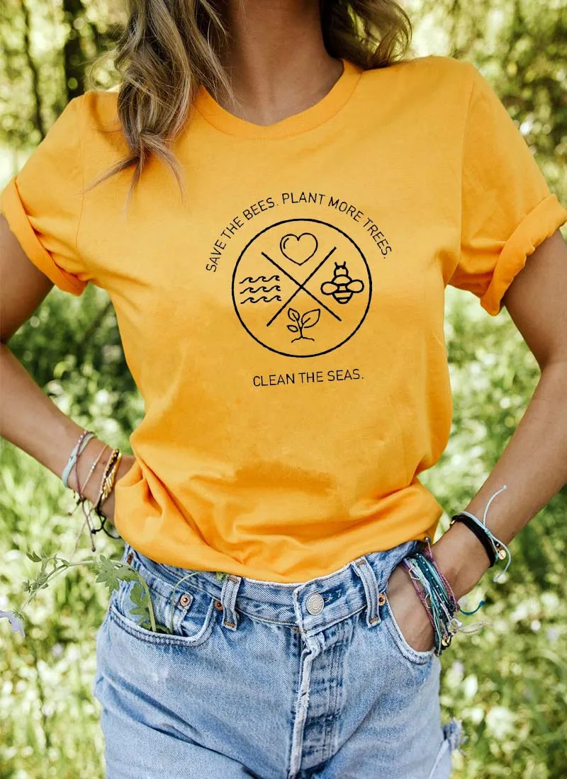 

The Bees be saved More Trees be planted Printed New Arrival Women's Summer Funny Casual 100%Cotton T-Shirt day Planet Earth tops