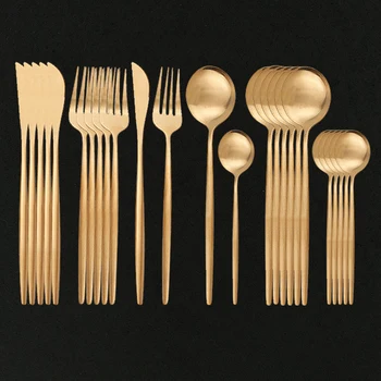 

24Pcs Rose Gold Cutlery Set 304 Stainless Steel Dinnerware Set Knife Fork Spoon Dinner Flatware Set Kitchen Tableware Silverware