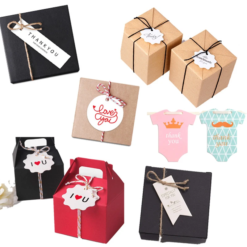 

10PC Birthday Wedding Baptism Gift Box Bag Tag Small Brand Accessories Holiday Blessing Card Baby Shower Lovely Boy Or Girl