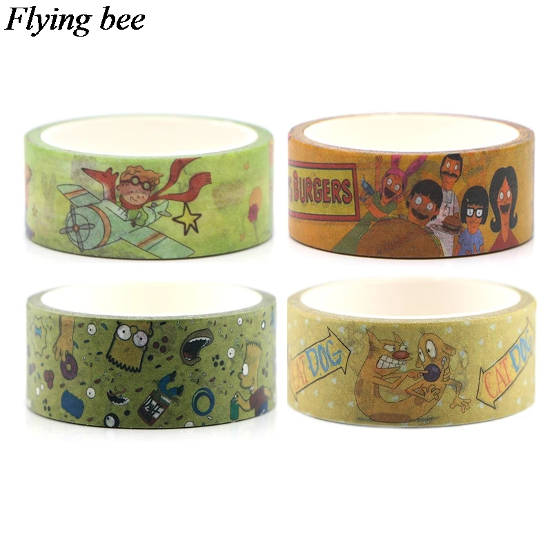 Flyingbee 4 шт./компл. мультфильм аниме творческий Catdog клейкая лента Bobs Burgers Бумага лента Washi с принтом «Маленький принц», ленты лента Набор DIY подарки X0636
