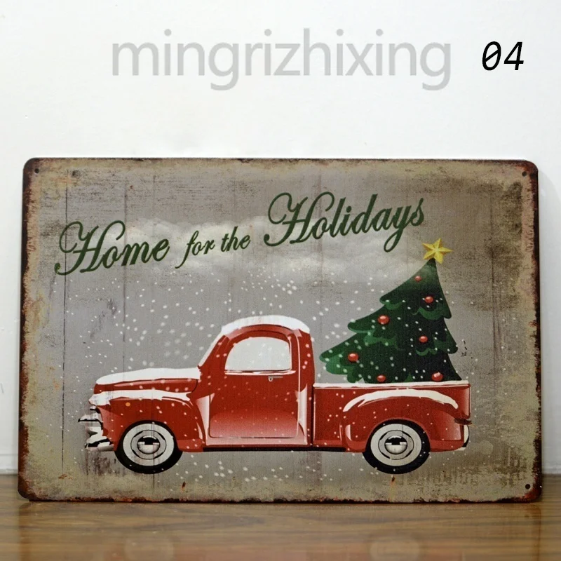 Merry Christmas металлический знак Merry& Bright антикварный грузовик и дерево