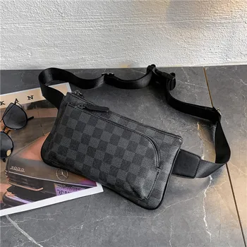 

New Style Fashion Man Street Lattice Wallet Fashion Breast Package Shoulder Bag Chest Small Bag Messenger Mobile Phone Bag Shoul