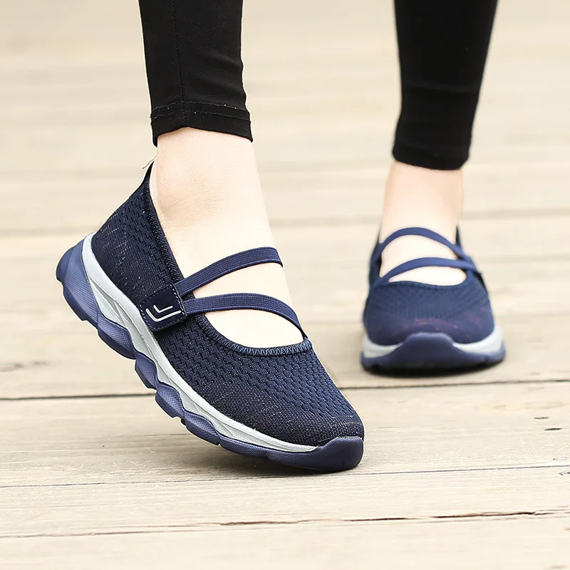 

Large Size Summer Shoes for the Old Women's Knitted Breathable Grandma WOMEN'S Shoes Flat Shoes Soft Bottom Travel Middle-aged M