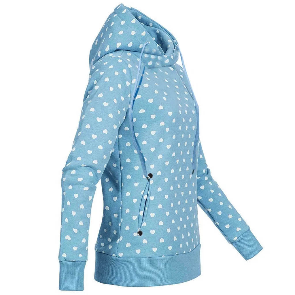 JAYCOSIN sports style fashion ladies pocket hooded sweatshirt casual heart-shaped printing sweatshirt daily birthday gift