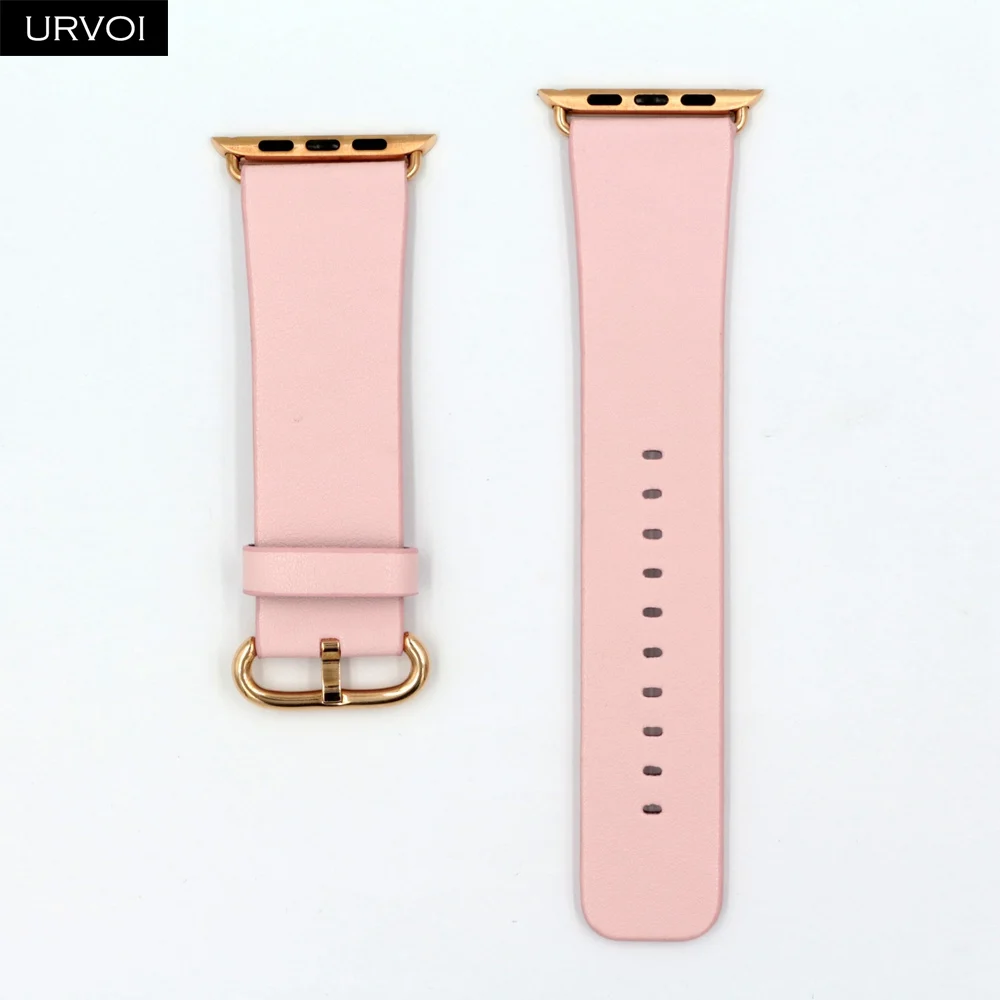 URVOI кожаный ремешок для apple watch 4 5 3 2 1 ремешок для iwatch 40 мм 44 мм Свифт кожа классическая Пряжка современный дизайн - Цвет ремешка: Pink