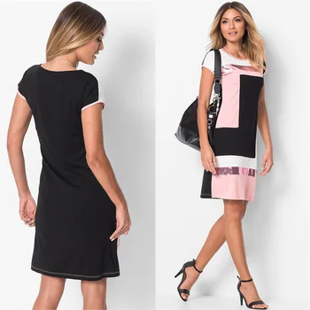 

Sequins Fashion Patchwork Female Loose Mini Dress Women Summer Boho Short Sleeve Casual Evening Party Beach Dresses
