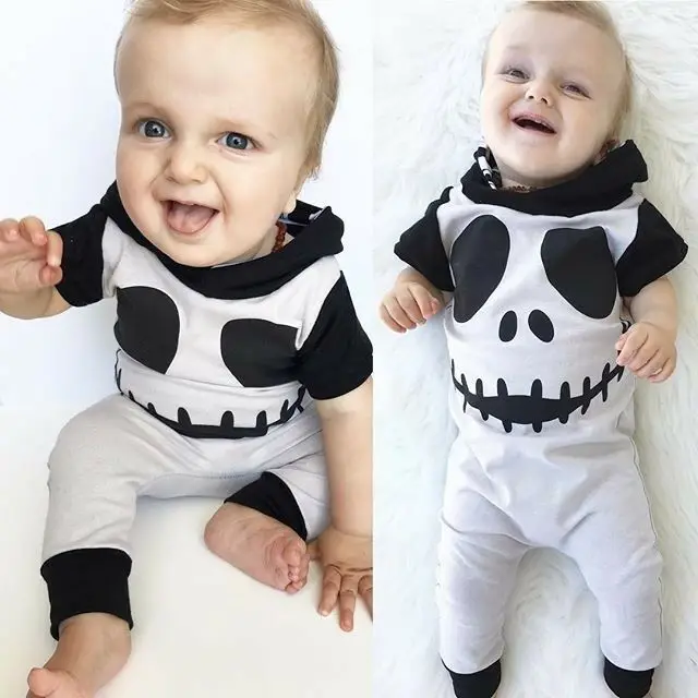 Newborn Baby Boy Halloween Costume Ghost Hooded Short Sleeve Fashion Romper Jumpsuit Outfits