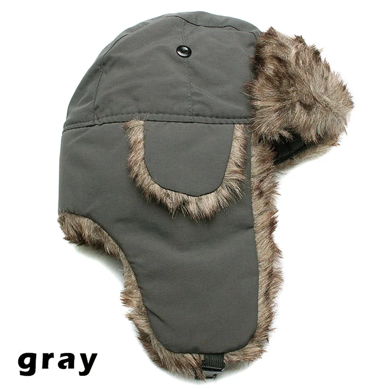 Droppshiping зима Trapper Trooper ушанка теплая русская Лыжная шапка меховая ушанка шапка J55 - Цвет: Серый