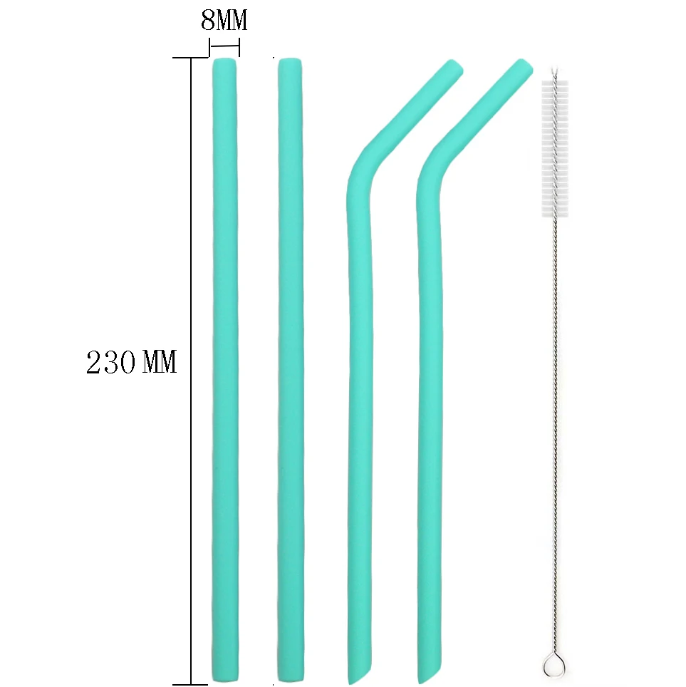green Silicone Drinking Straw Set Reusable Long Flexible Straw Smoothie Juice Straw Colorful Straw With Cleaning Brush Bar Party Straw - Цвет: green